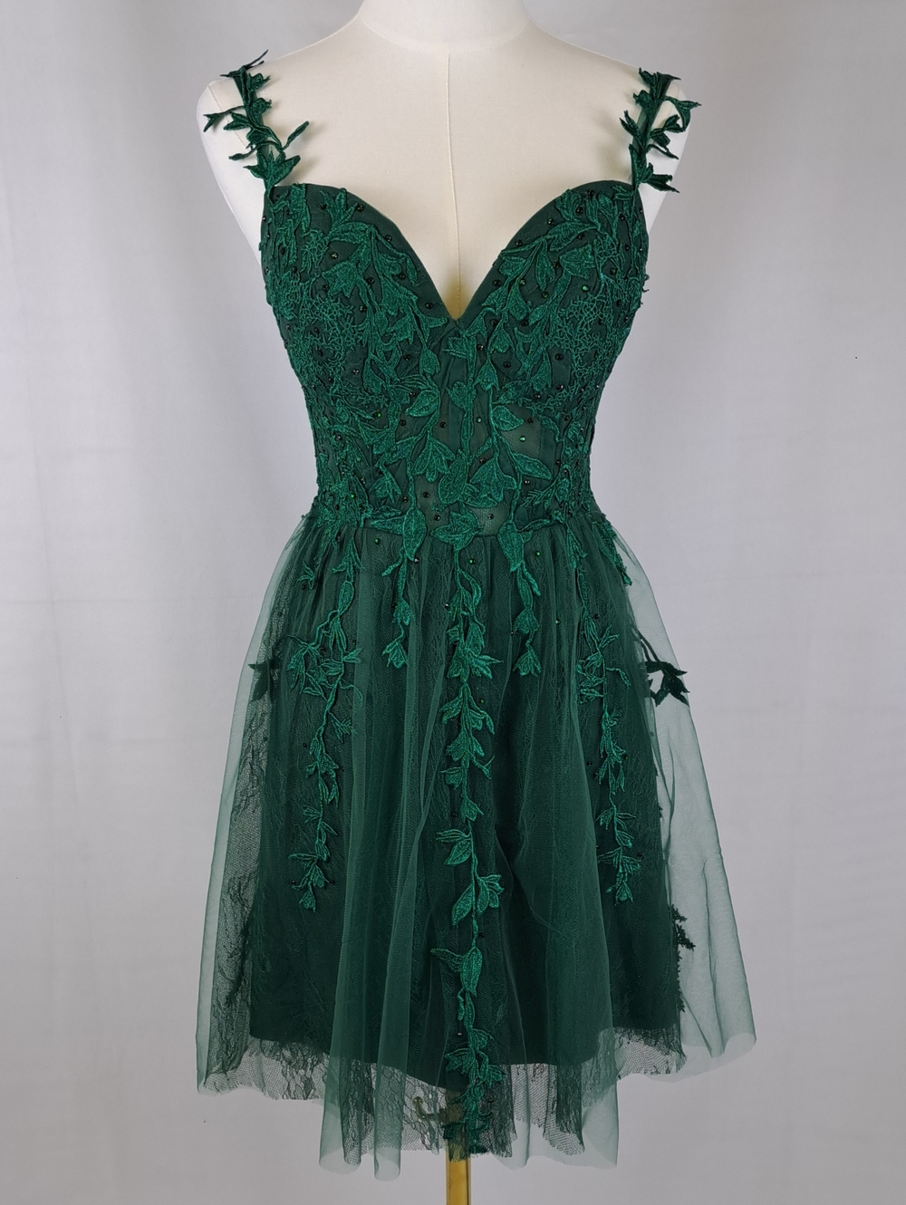 ​Lavetir Emerald Green Corset Dress Sheer Applique Tulle Ethereal Fairy Size 2